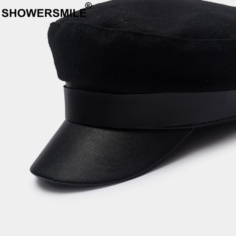 SHOWERSMILE Шерстяная кепка Newsboy s Зимняя Черная кепка женская кожаная плоская кепка s Дамская Элегантная классическая Кепка для британского Бейкера