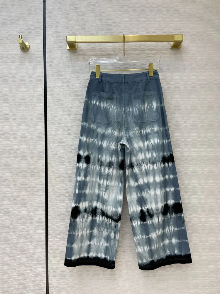 spring and summer 2021 women's new retro art tie-dye printing gradient high waist straight jeans