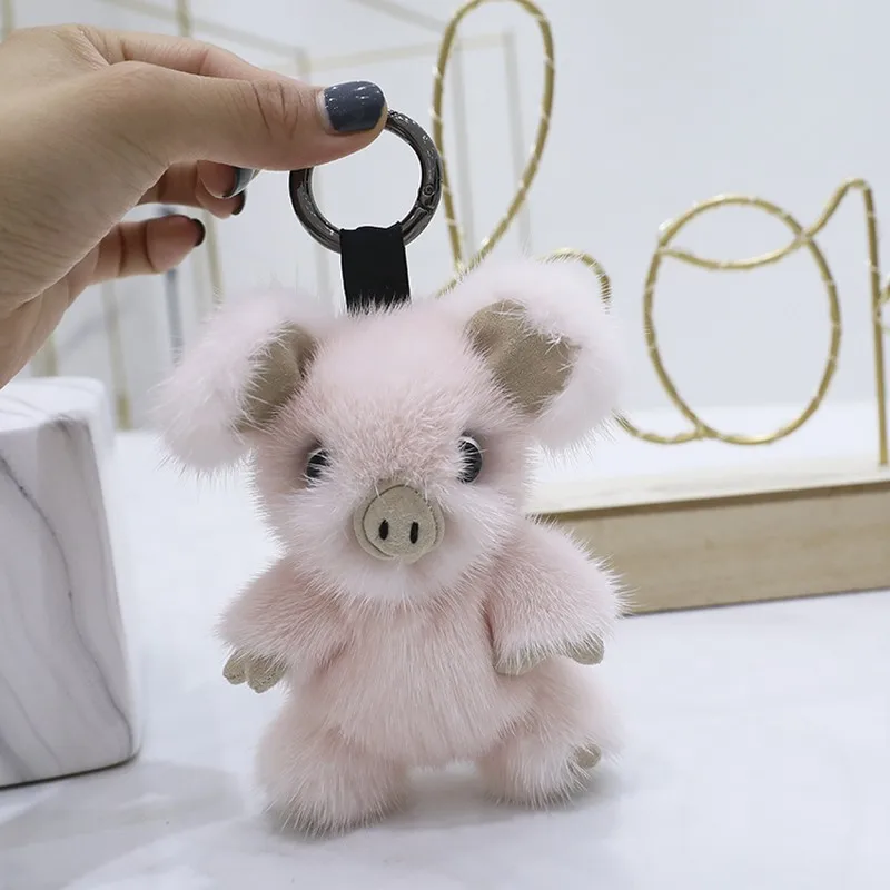 Новинка 2019 милый брелок с дизайном Поросёнок держатель для ключей из меха норки и