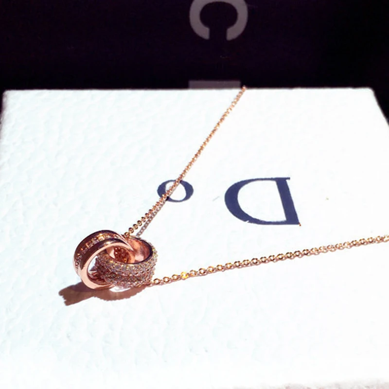 

2021 New Arrive Popular Design 14k Real Gold Geometric Circle Chain Necklace for Women Beautiful Jewelry Top Zircon Gift Ins Hot