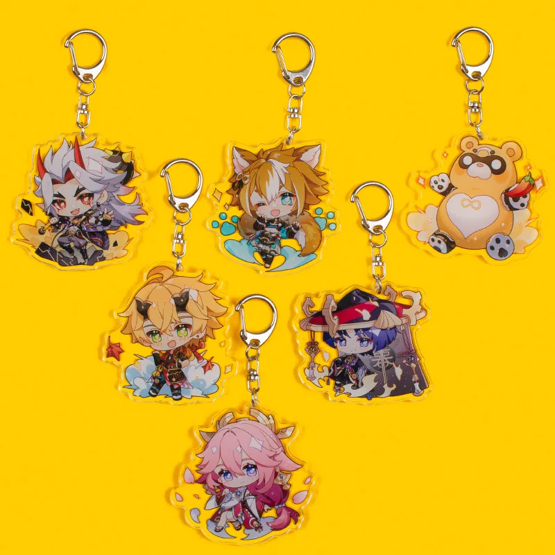 

Game Genshin Impact Raiden Shogun THOMA Lady Yae Keychain Accessories HUTAO XIAO Kujo Sara Ganyu Key Chain Pendant Cartoon Badge