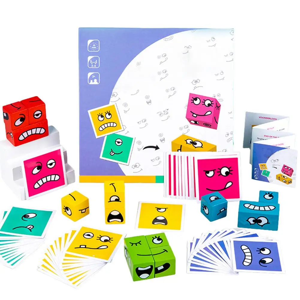 

Magic Cube Table Games Educational Toys Face Blocks Cube Building Block Puzzle Interactive Board Game Challenge Learn Emotico
