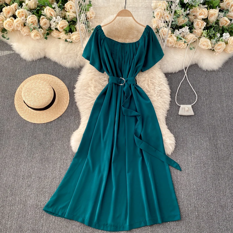 

Spring Autumn Women Pleated Long Dress Female Blue/Orange/Black Draped High Waist Slim Vestidos Elegant Party Robe New Fashion