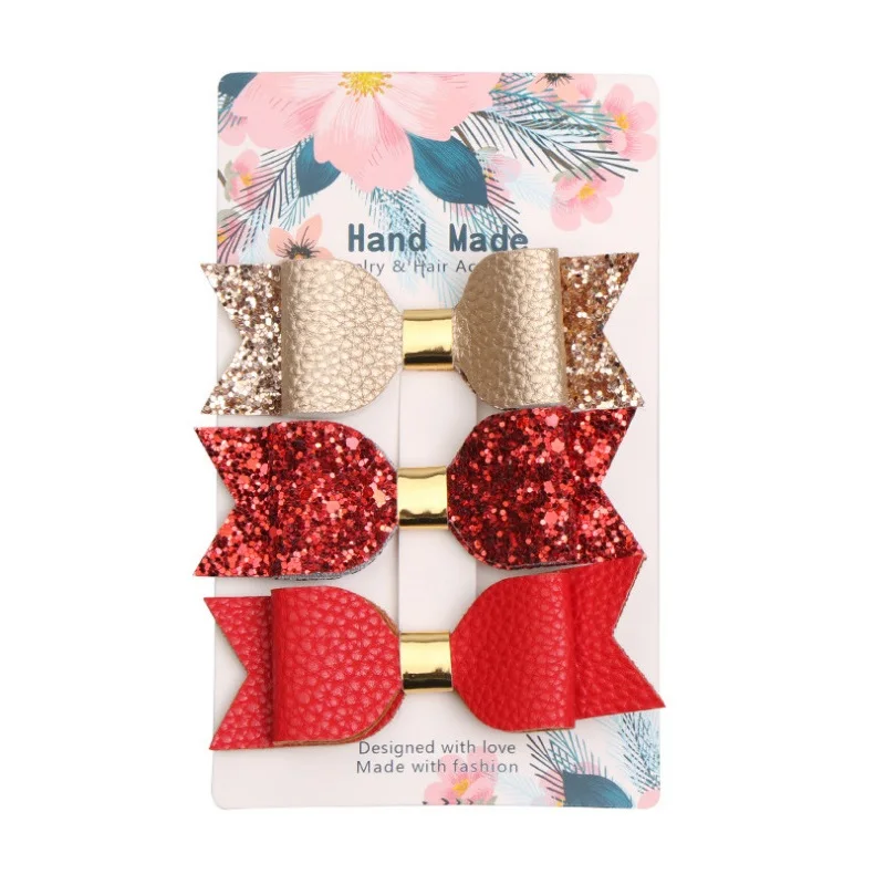 3 шт./лот детские заколки для волос с блестящим бантом ручной работы розовые