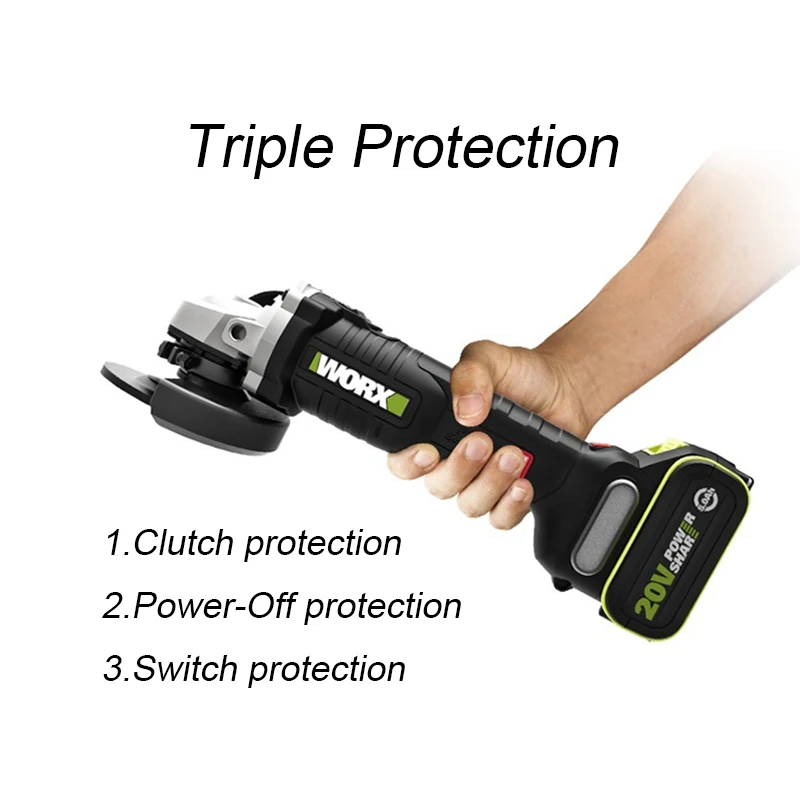 WORX Brushless Angle Grinder 20V 4Ah WU808 Rechargeable Power Share Platform Battery Multi-function Polishing Cutting | Инструменты