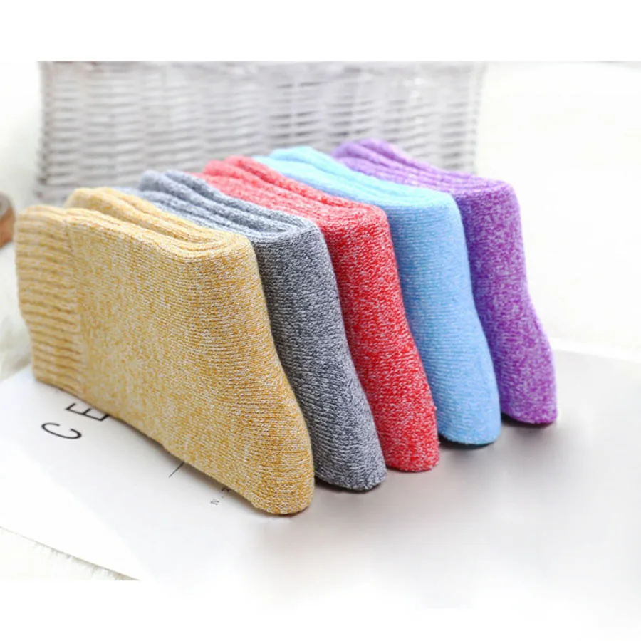 5 Pairs Thick Women's Terry Socks Autumn Winter Warmth Tube Socks Combed Cotton Female Casual Japanese Towel Sock Solid Color