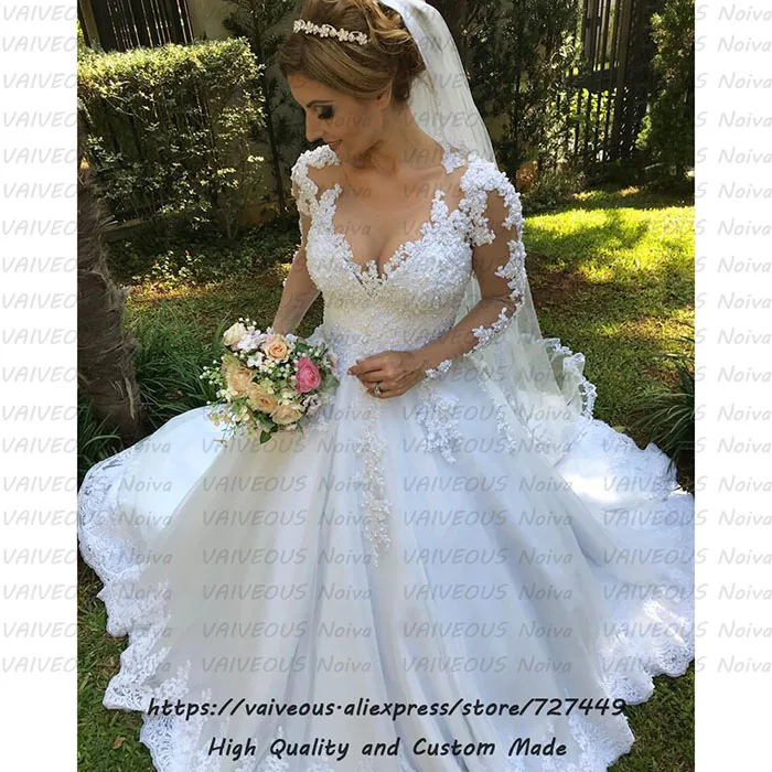 White Color Skin Net Vestido de noiva renda/свадебное платье, сексуальное богемное свадебное платье с длинными рукавами, платье невесты, Brautkleid Casamento - Цвет: White Color Skin Net