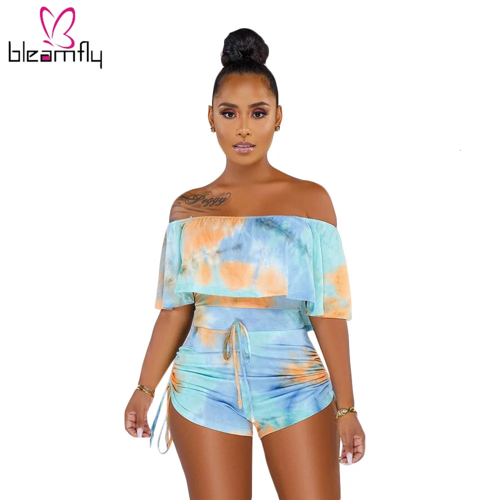 2019 женский комбинезон с принтом Tie Dye вырезом лодочкой открытыми плечами рукавом