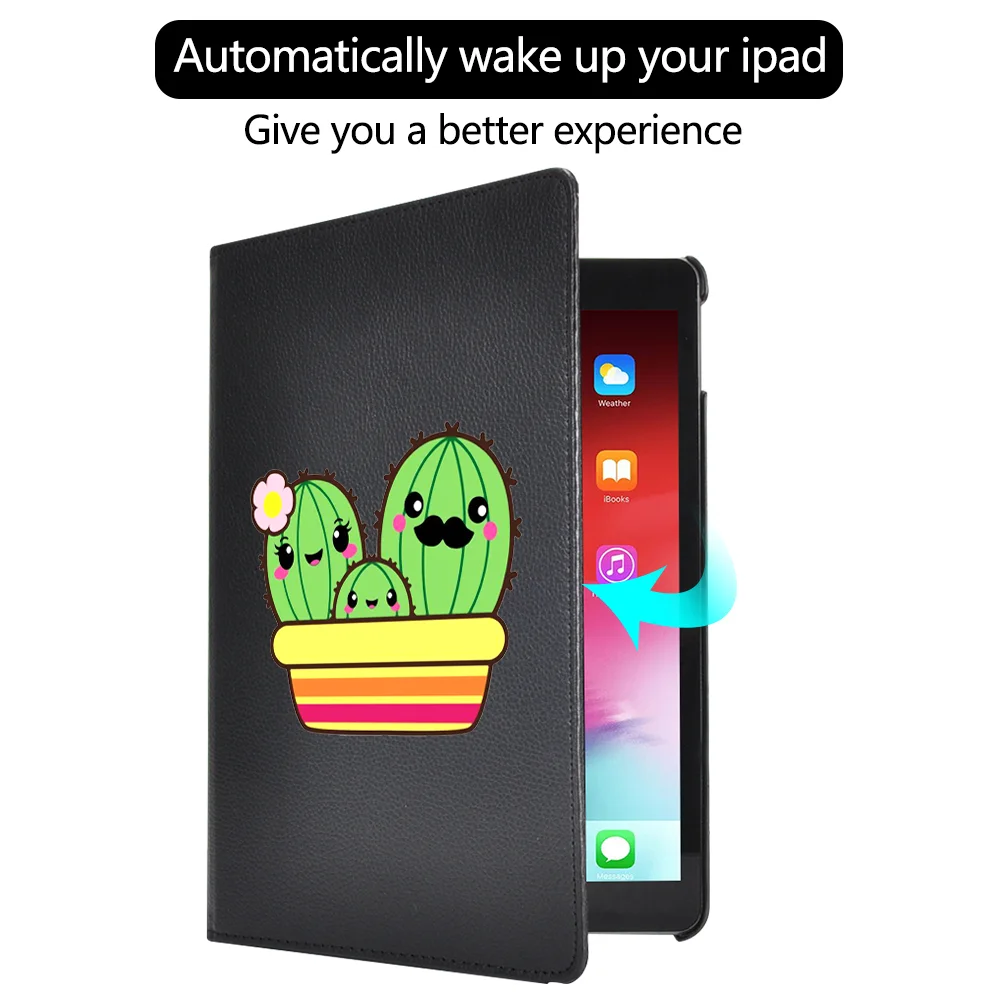 Чехол-подставка для Ipad 2 3 4 360 ° вращающийся кожа милый кактус защитный чехол