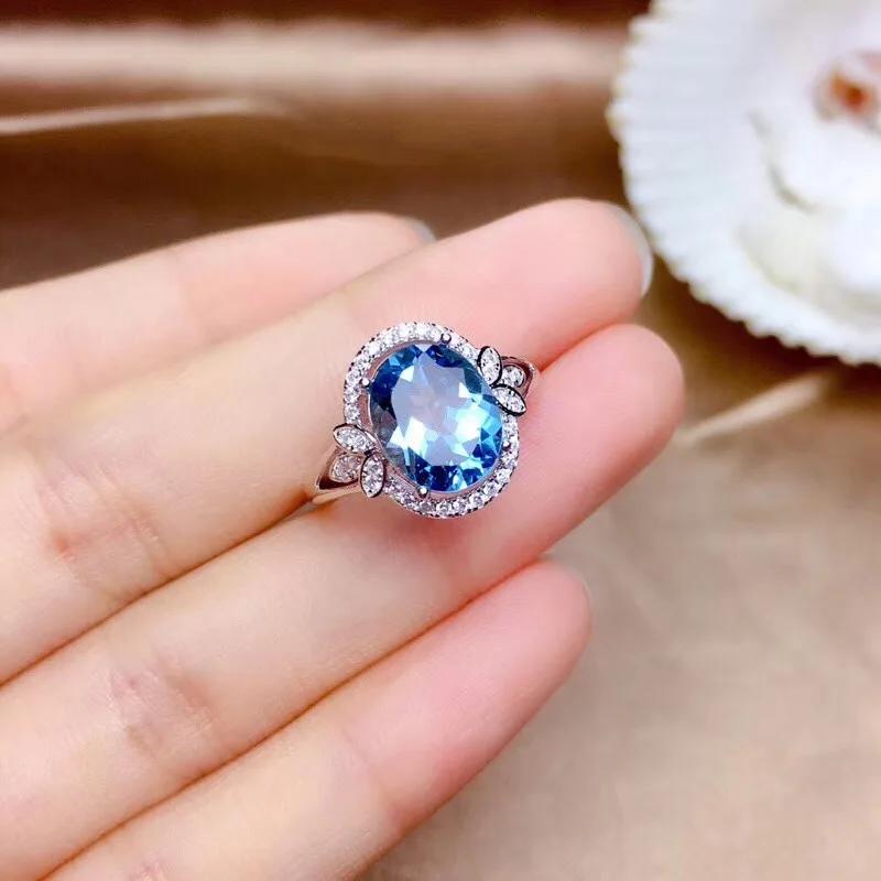 

S925 Sterling Silver Natural Sapphire Ring for Women Fine Anillos De Bizuteria Anillos Mujer Gemstone Blue Topaz Ring Females