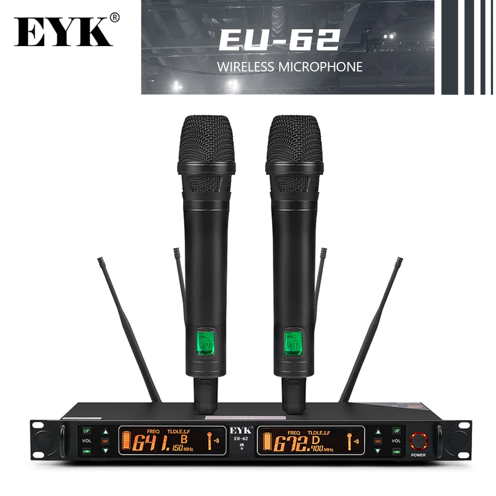 Портативный UHF беспроводной микрофон EYK EU 62 True разнообразие 2 2*100 канала
