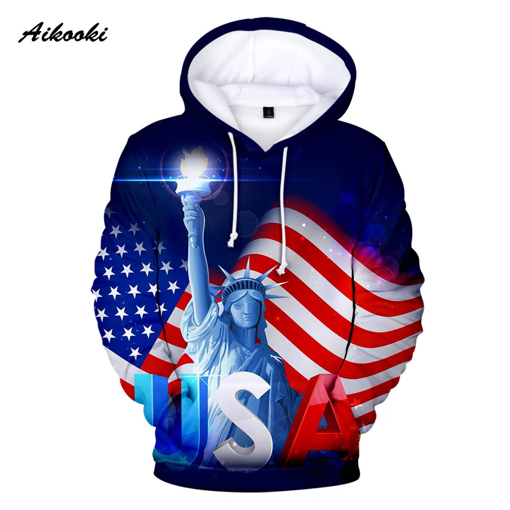 

Aikooki National flag USA Hoodies Men Women Sweatshirts Fashion Hooded United States flag America Independence Day Hoody 3D