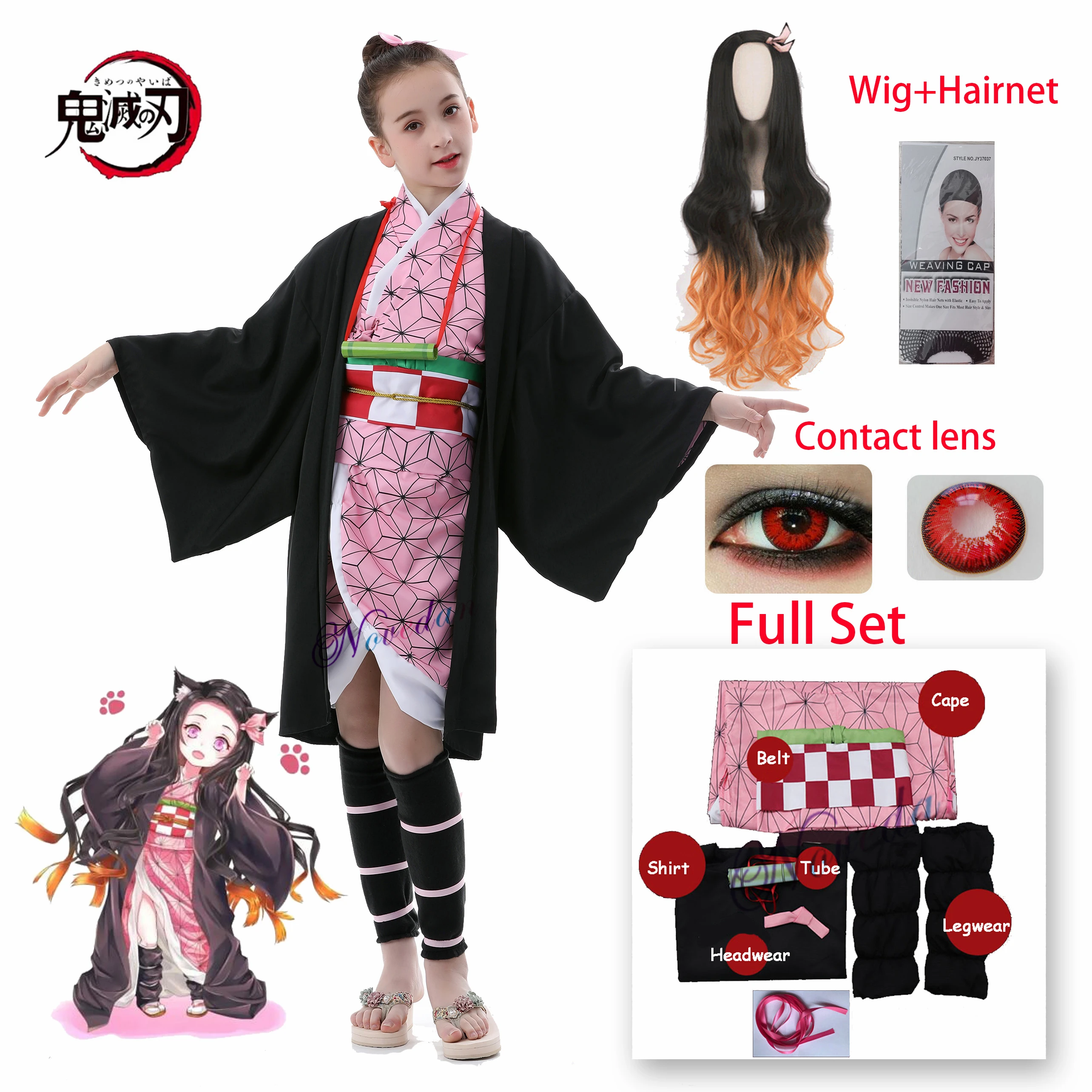 

Kamado Nezuko Girls Women Kimono Anime Demon Slayer Kimetsu no Yaiba Cosplay Costume Wig Tanjirou Zenitsu Shinobu Tomioka