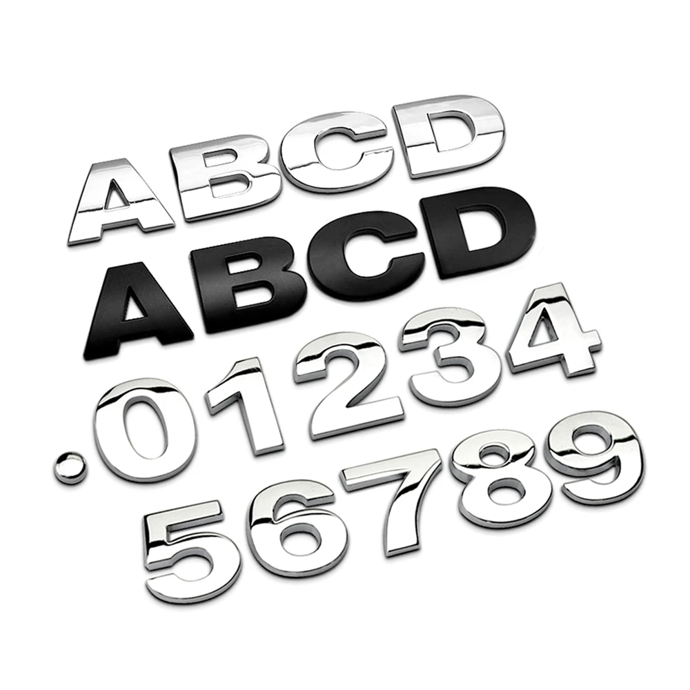 3D металлический алфавит Серебряный значок хромированные серебряные буквы цифры - Фото №1