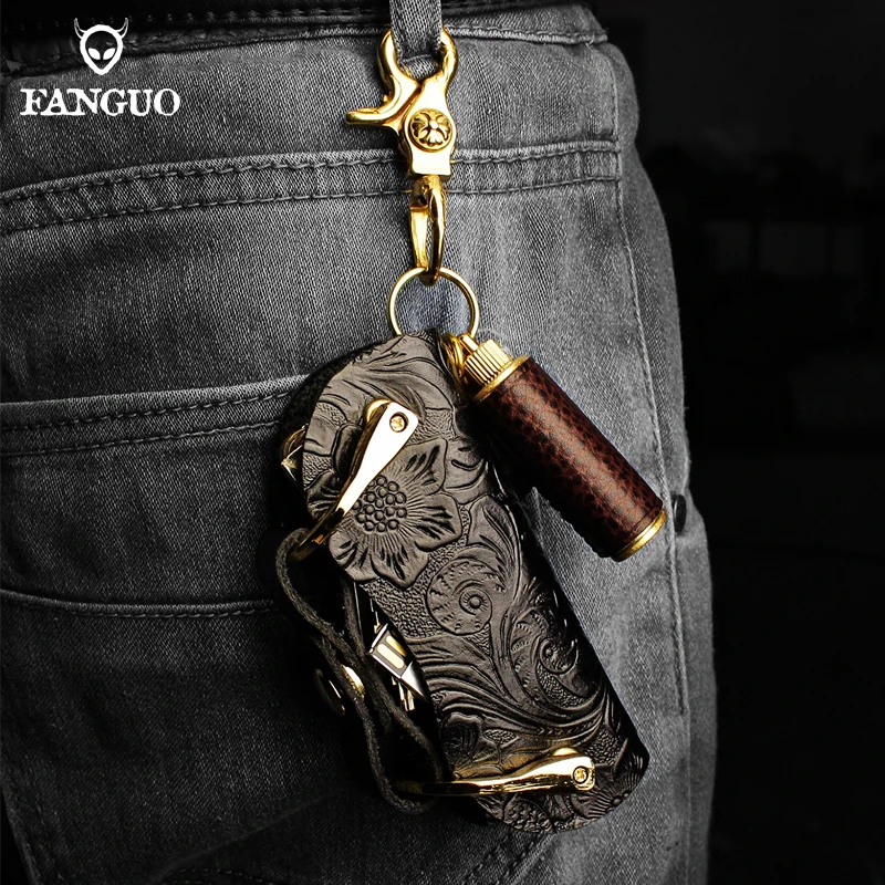 

Men's Key Holder Handmade Genuine Leather Smart Key Wallet Portable Organizer Keychains For Men EDC Housekeeper Keys Bag Women