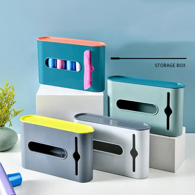 

New Garbage Bag Storage Box Kitchen Bathroom Wall Hanging Plastic Bag Storing Rack With Cover Trash Bag Storage Container Case