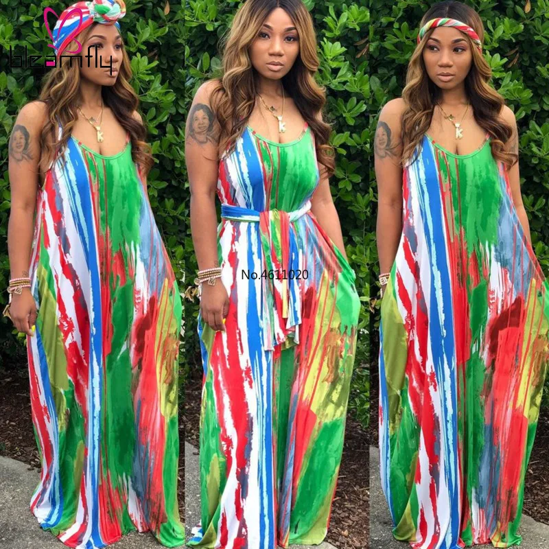 2020 Сексуальное Платье макси с принтом в виде галстука-красителя женское платье