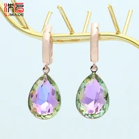 sjmade korean fashion colorful big water drop crystal dangle earrings for luxury elegant women jewelry 585 rose gold eardrop