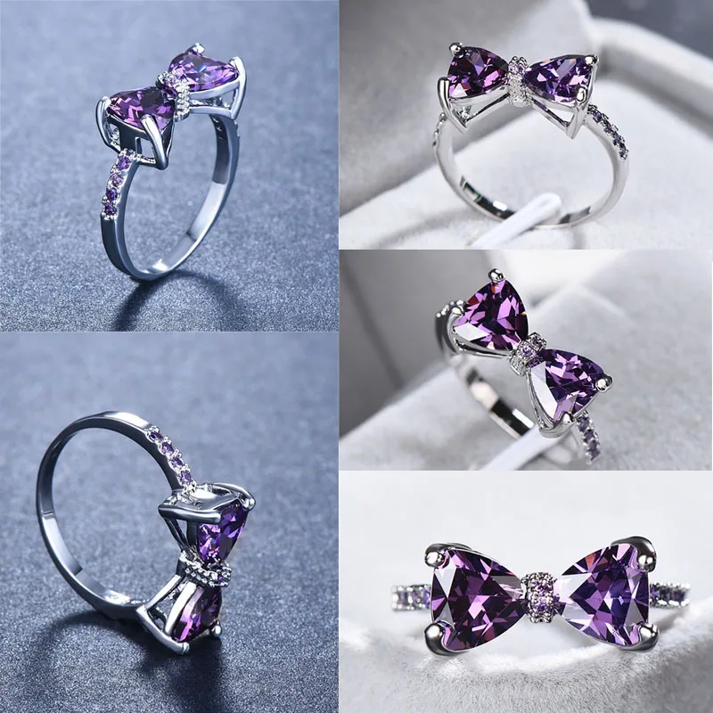 

Milangirl Purple Bow Knot Zircon Wedding Rings For Women Luxury Crystal Rings Engagement Fashion Jewelry Party Valentine's Day