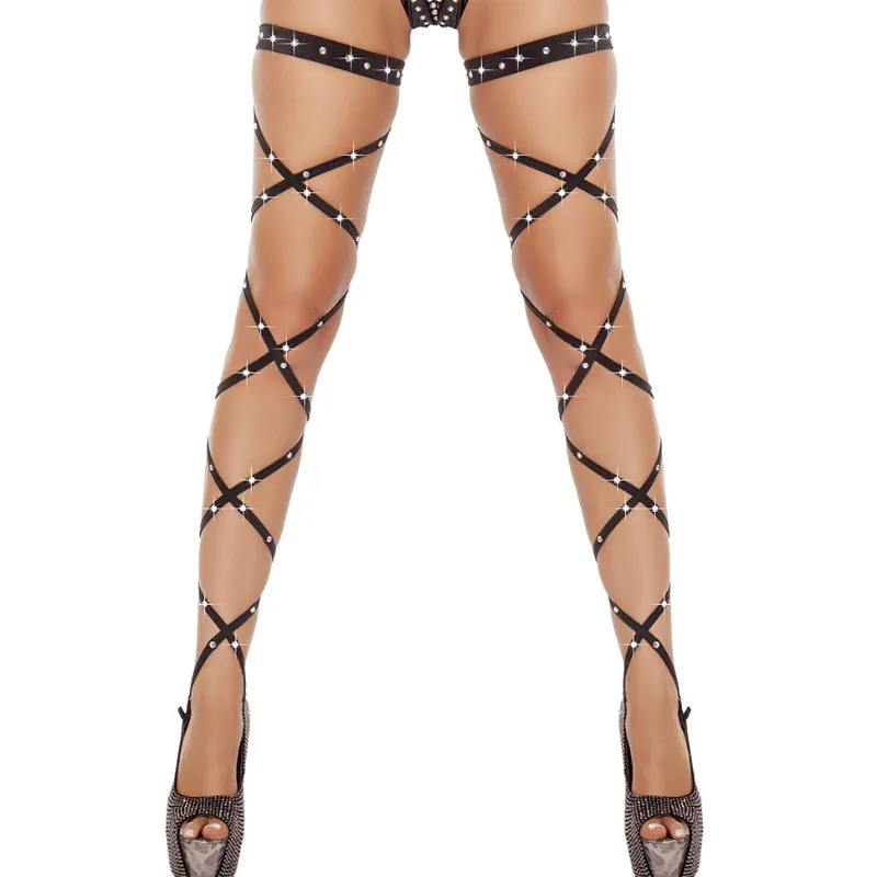 Женские чулки сексуальные женские бандажные в сеточку до бедра со стразами и