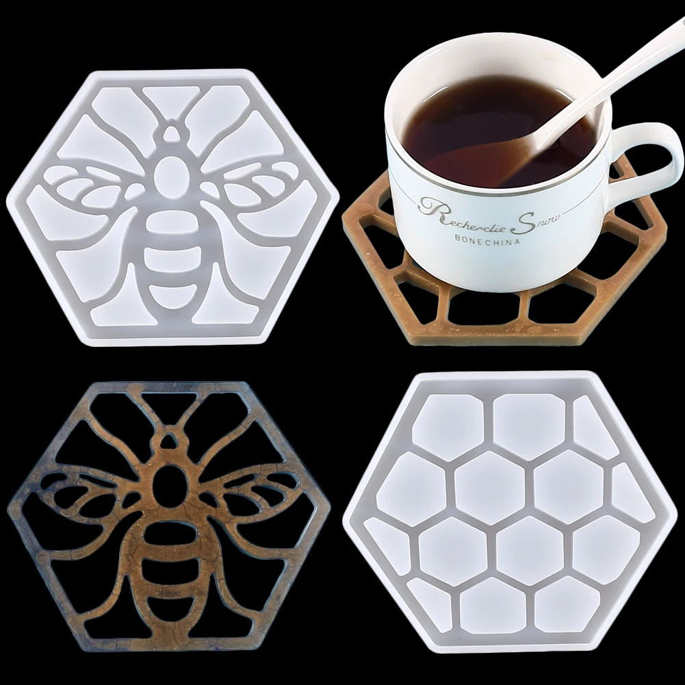 

2Pcs Bee Honeycomb Coaster Silicone Epoxy Resin Mold Set DIY Table Cup Tray Jewelry Craft Casting Tools Home Decoration