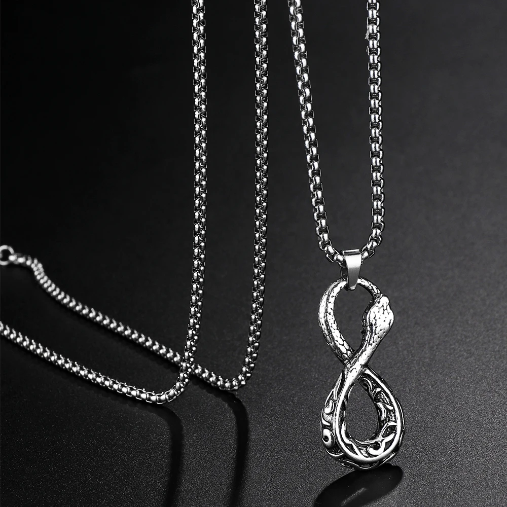 

Retro Fashion Punk Snake Number 8 Pendant Necklace Silver Color Cool Men Women Neck Jewelry Rock Trendy Necklace Party Gift