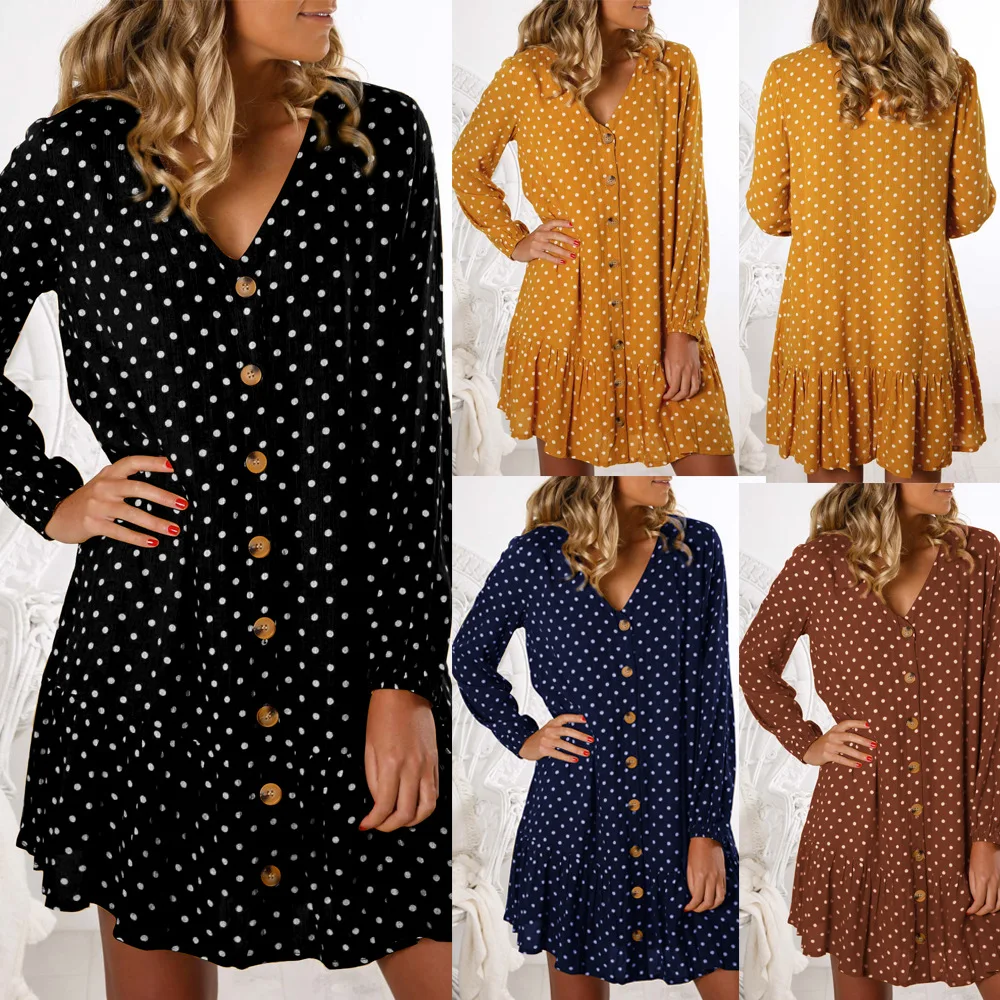 Леди Мода Платье Wave Point Осенне зимняя Дамская обувь с v образной горловиной и