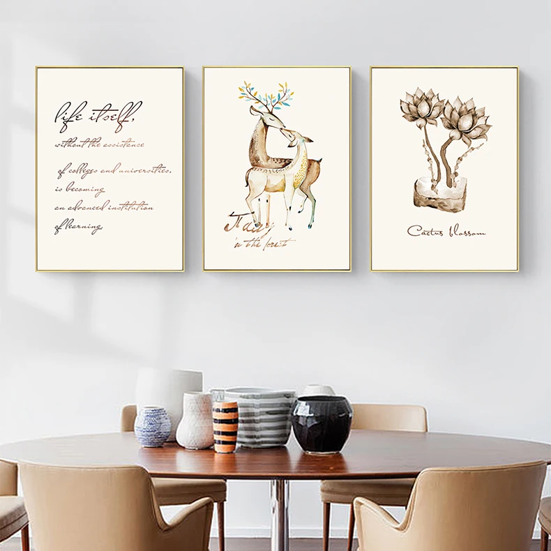 

Nordic Minimalist Wall Art Canvas Painting Posters Elk Cactus Prints Wall Picture for Living Room Modern Home Decor