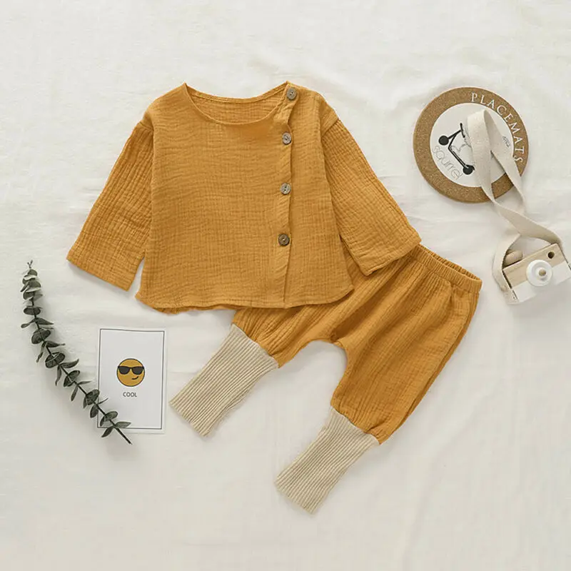 Детская одежда хлопковая льняная для маленьких мальчиков и девочек блузка