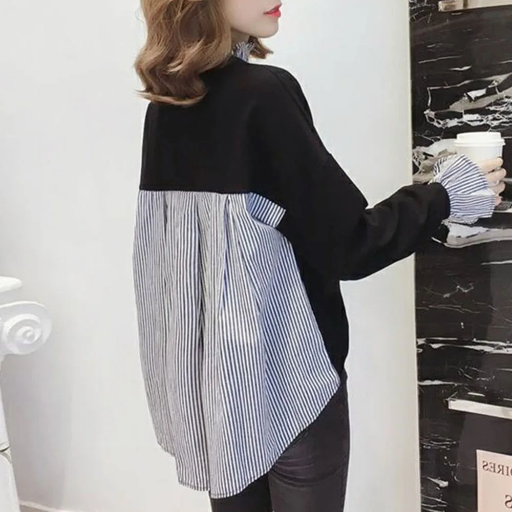 Женская блузка с длинным рукавом весна осень 2020 корейская мода в полоску стиле
