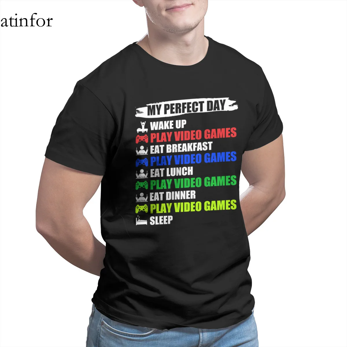 

My Perfect Day Video Games Gaming Apparel Funny Co T-Shirt Funny Punk Cute Graphic Sleeve Streetwear T-shirt 15828
