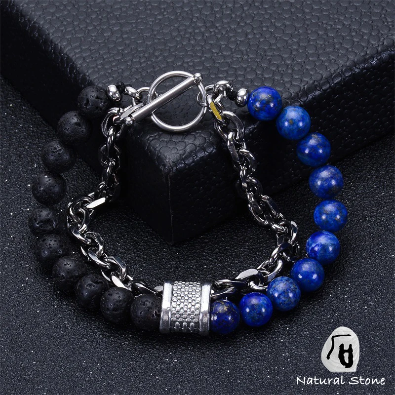 Мужские браслеты из натурального камня бусины лавового тигровый глаз карта