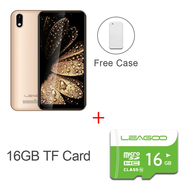 GOLD N 16GB CARD LEAGOO Z10 Android мобильный телефон 5," 18:9 дисплей 1 ГБ ОЗУ 8 Гб ПЗУ MT6580M четырехъядерный 2000 мАч 5MP камера 3g смартфон - Цвет: GOLD N 16GB CARD