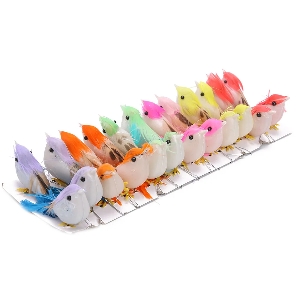24pcs Feather Lawn Figurine Ornament Bird Handmade Simulation Mini Birds Props Wedding Decoration DIY Party | Дом и сад