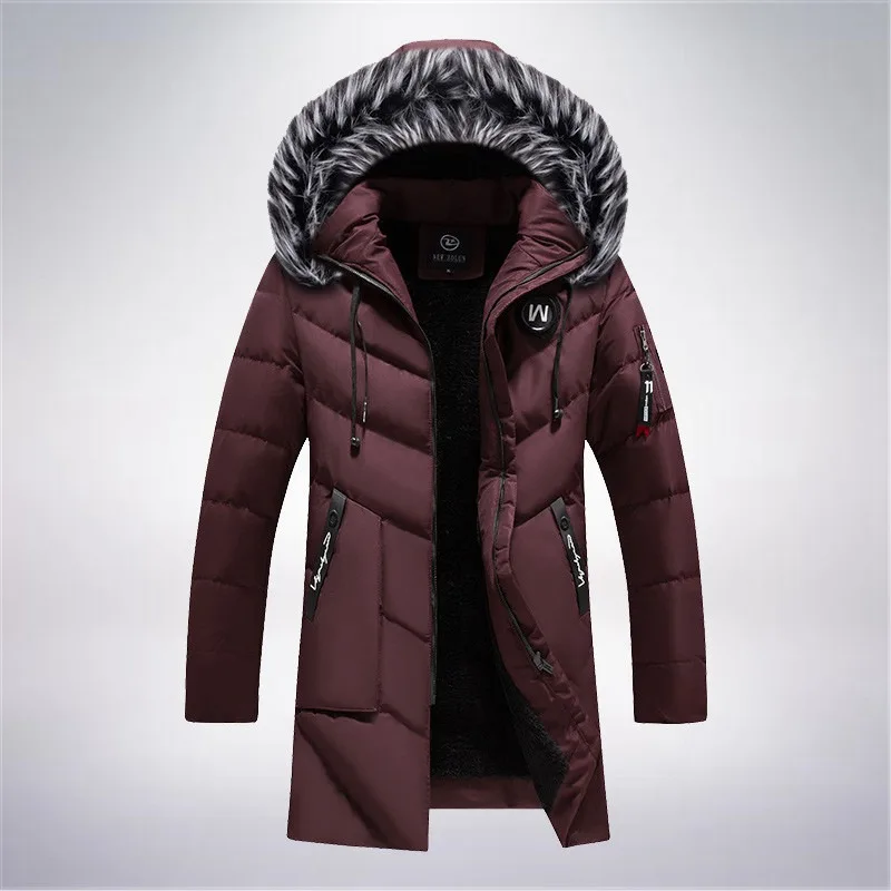 

Jacket Fur Thick Warm Parka Men Coat Long Collar Coat Winter Solid Jacket Hooded
