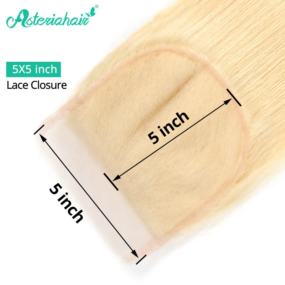 Asteria Hair 613 блонд пряди волос с 5*5 закрытием бразильские прямые волосы 3 remy для