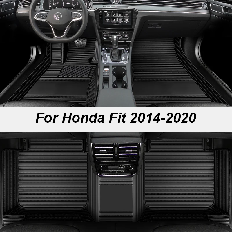

Custom 5 Seats Leather Luxury Auto Car Mats With Pockets Floor Carpet Rugs For Honda Fit 2014 2015 2016 2017 2018 accessories