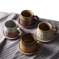 creative japanese retro ceramic coffee cup and dish set modern design irregular rough pottery coffee cup and dish office mug