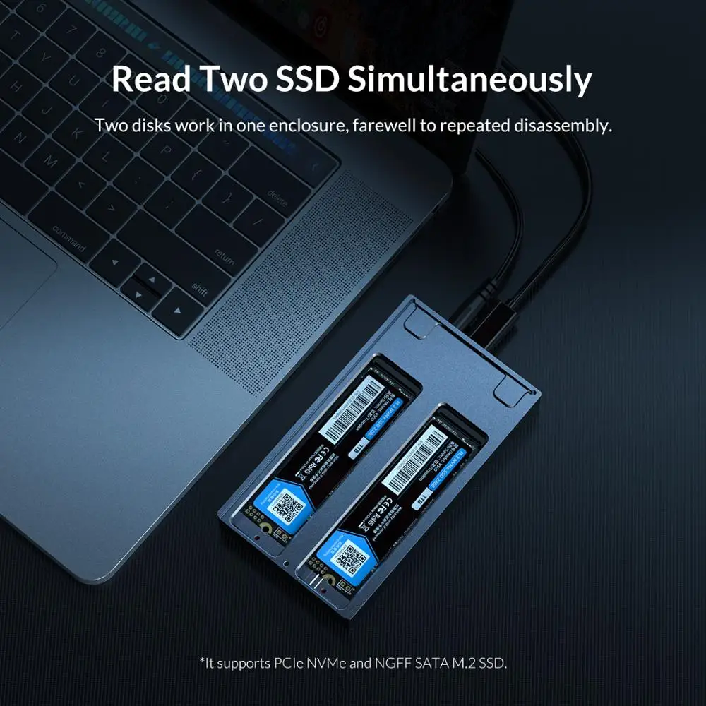 Чехол ORICO LSDT Dual Bay M2 SSD поддержка M.2 NVME NGFF SATA SSD-диска для M Key B с адаптером питания 5 В 4