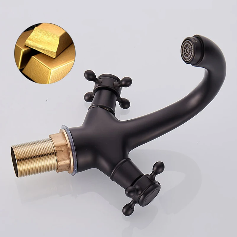 Solid Brass Bronze Double Handle Control Antique Faucet Deck Mounted Kitchen Bathroom Basin Mixer Tap Robinet Copper Black | Обустройство