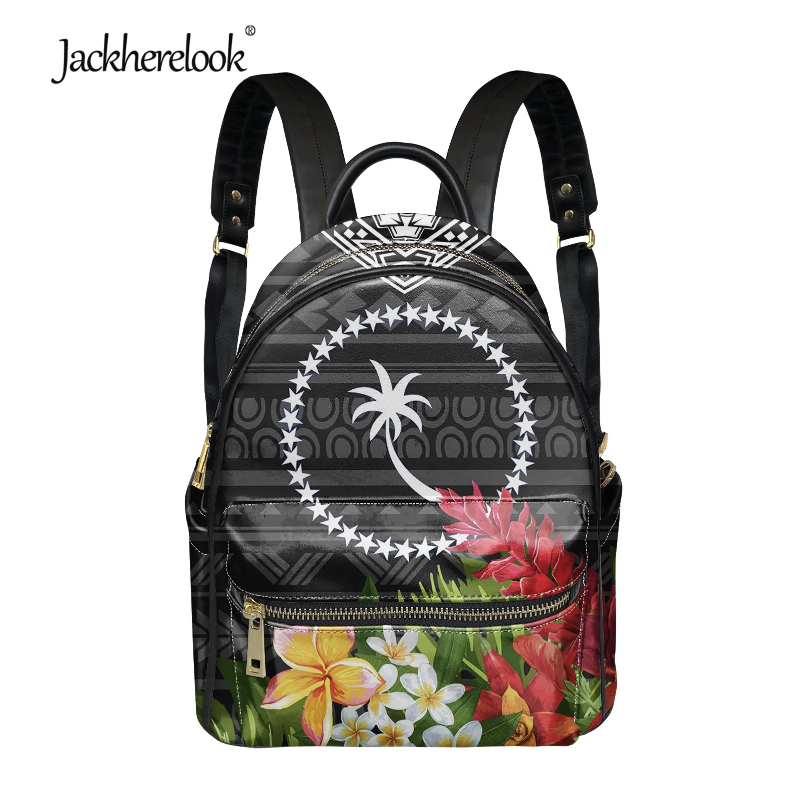 

Jackherelook Chuuk Polynesian Plumeria Design Womens Luxury Leather Backpack Female Bag Girls Campus School Bag Satchel Mochila