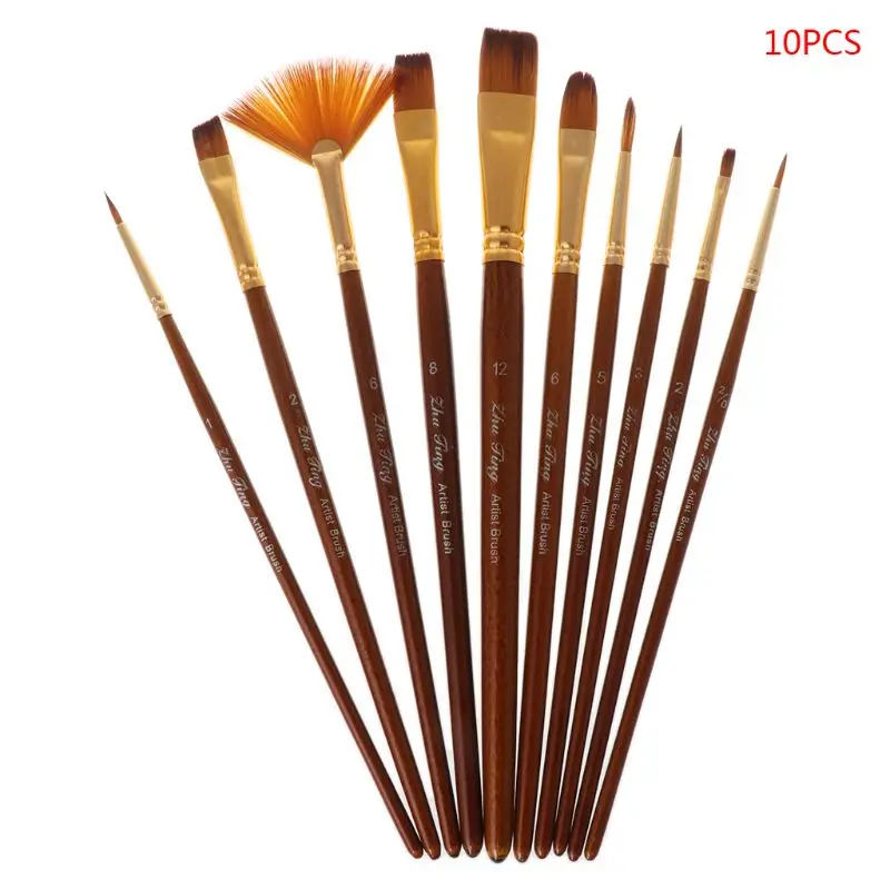 

High quality 10Pcs Watercolor Paint Brushes Set Nylon Hair Painting Brush Variety Style Oil Acrylic Art Drawing Supplies