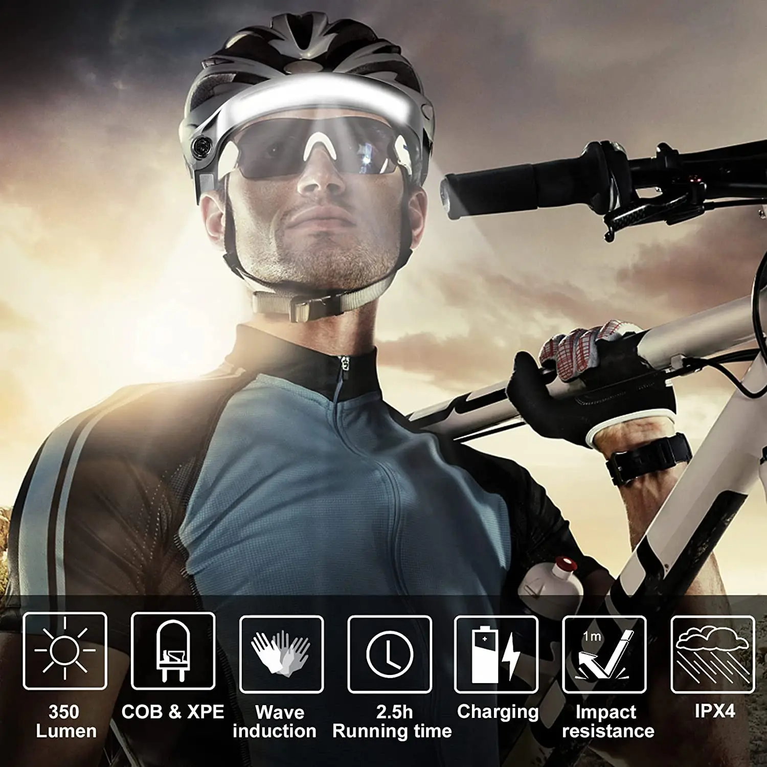 Светодиодный налобный фонарь Головной со встроенным аккумулятором и датчиком