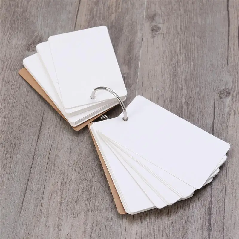 

300 Pages Binder Ring Easy Flip Flash Card Kraft Paper Study Cards Bookmark DIY Greeting Card Index Card (White)