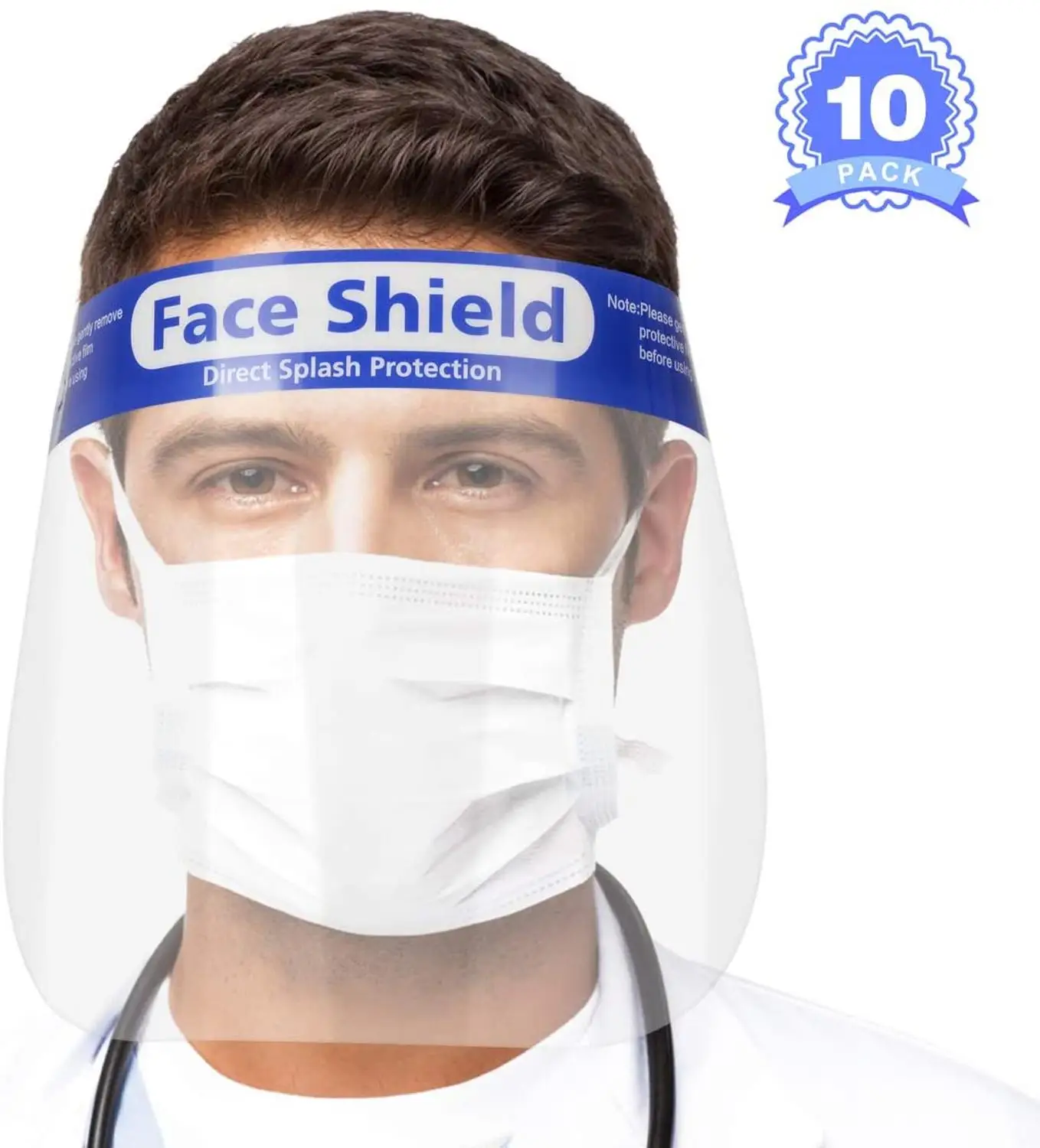 Защитный щит для лица [10 упаковок] регулируемая эластичная лента прозрачный