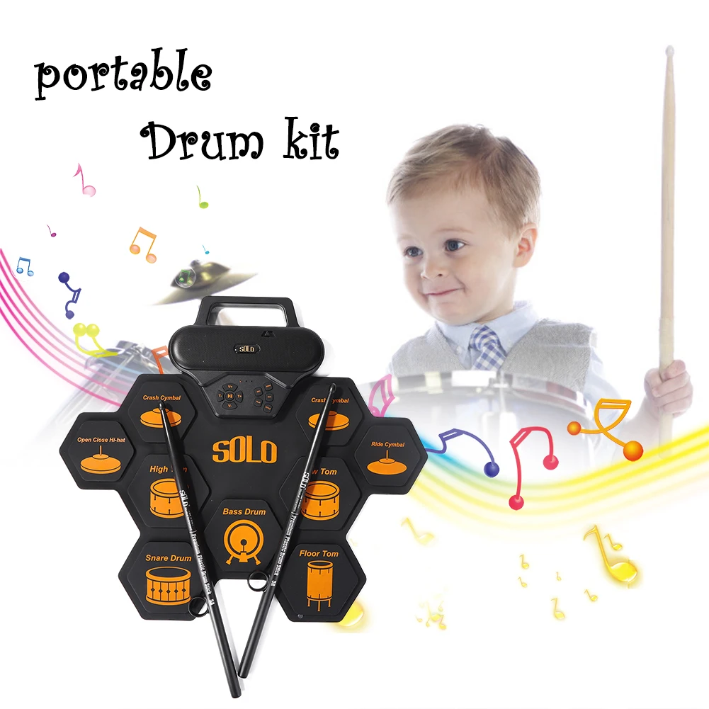 

Electronic Drum Set Roll-Up Electric Drum Silicone Pad Kit With DrumSticks Beginners Exercise Training Percussion Sustain Pedal