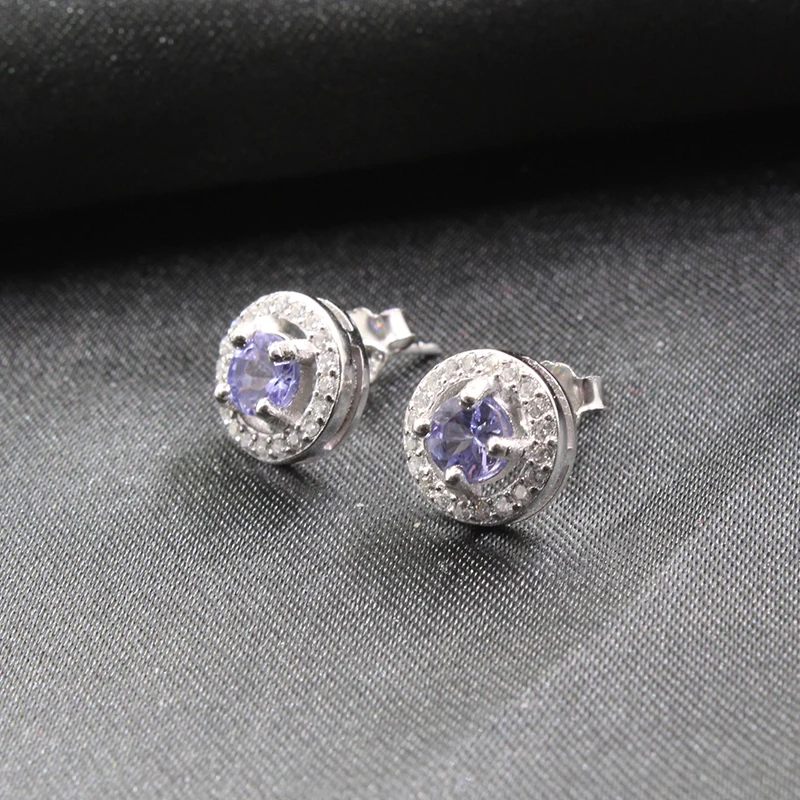 Promtion серебряные серьги гвоздики из танзанита 4 мм круглые натуральные 925 пробы