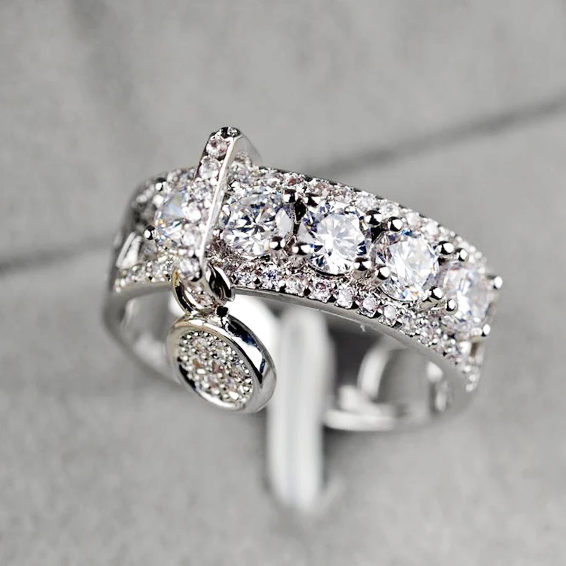 Роскошное женское кольцо с цирконием уникальный стиль кристалл серебряный цвет