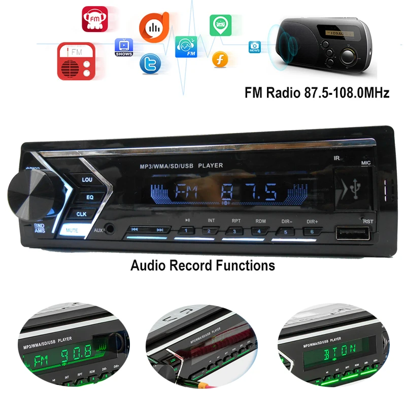 1 Din автомобильный радиоприемник Bluetooth гарнитура A2DP MP3 USB TF Aux in FM стерео приемник 7