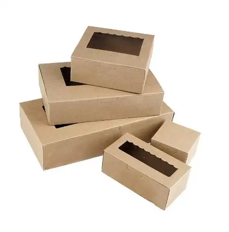 5 шт крафт-бумажная коробка для торта с прозрачным ПВХ окном синяя печенья